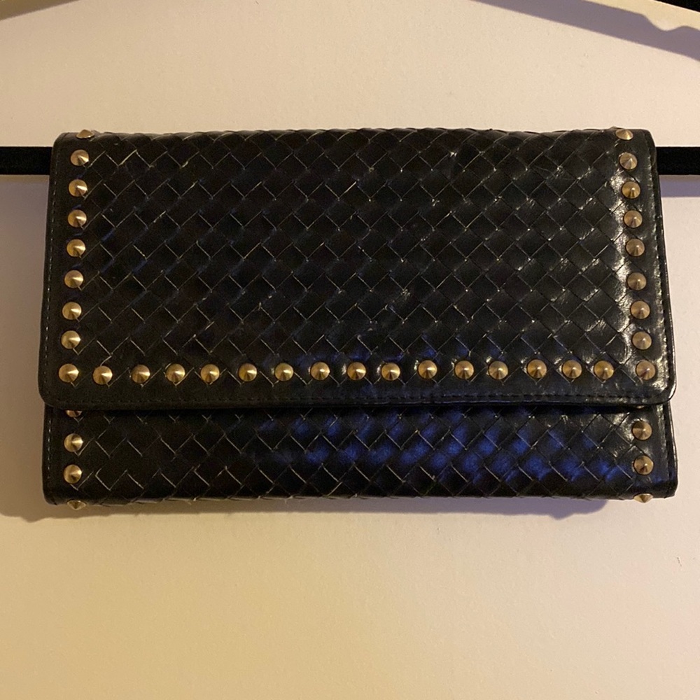 NWT Black with gold studs clutch
